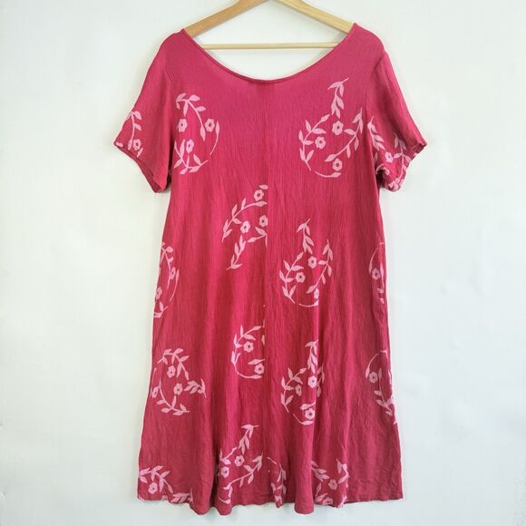 Pineapple Moon Womens One Size Hot Pink Batik Floral Rayon Tropical‎ Beach Dress - Picture 4 of 6